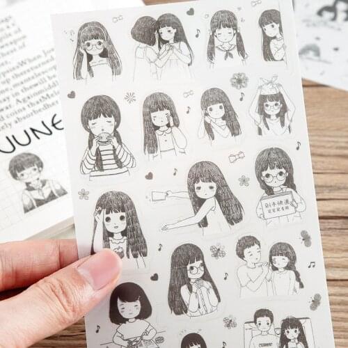 6PCS/ PACK Kawaii Cute Drawing Girl Sticker Marker Planner Diary Decorate Stationery Stickers Scrapbooking Bullet Journal sl1365