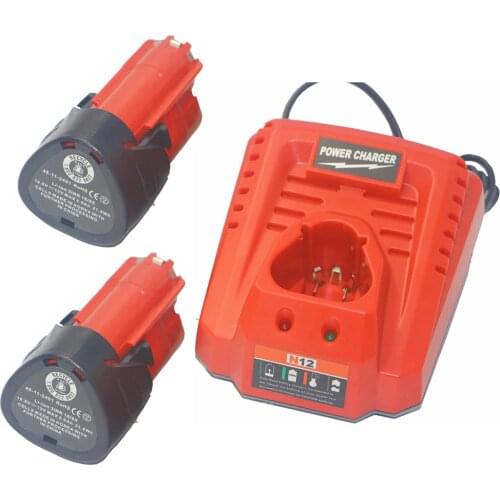 2 Pack 12V 2000mAh M12 48-11-2410 Battery +charger for Milwaukee 48-11-2420 48-11-2401 48-11-2402 REDLITHIUM Cordless tool