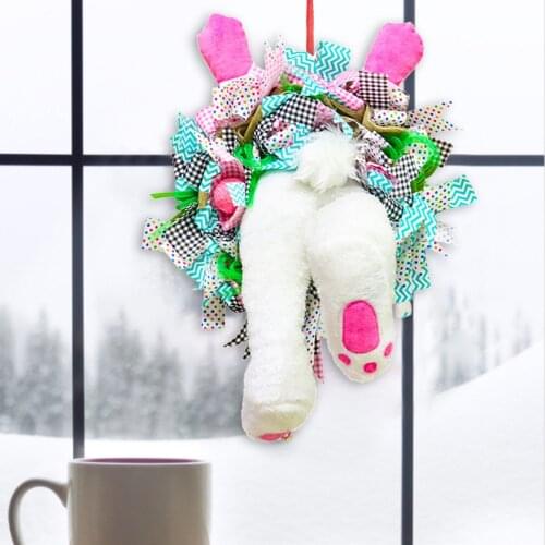 White Bunny Ears Wreath Attachment Easter Bunny Butt With Ears Cute Rabbit Hanging Ornament Party Decoration Garlands New