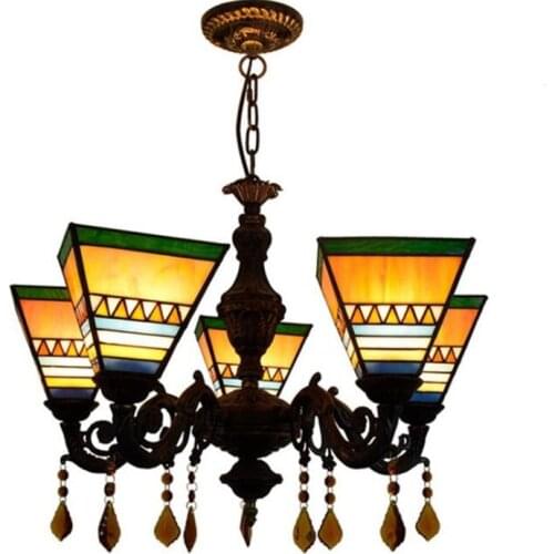 Bohemia Yellow Led Pendant Light for Restaurant Foyer Dining Room Bar American Country Stained Glass Pendant Light 1206