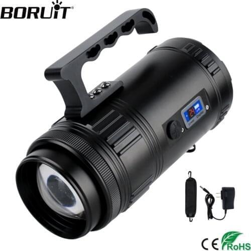 BORUiT 30W Super Bright Searchlight Rechargeable T6 XPE LED Portable Spotlight Outdoor Emergency Fishing Zoom Flashlight