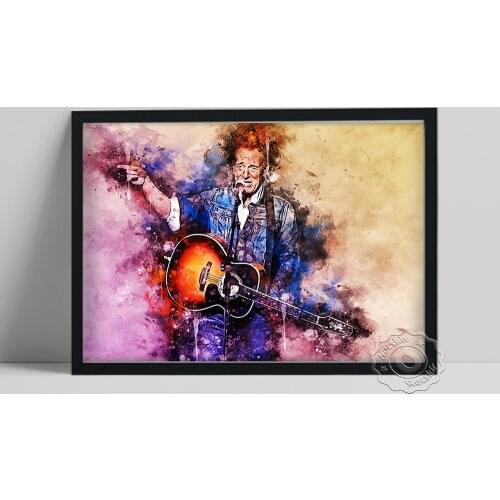 Bruce Springsteen Watercolour Poster, American Rock Guitaris Fans Collect Portrait Art Print, Vintage Colored Drawing Home Decor