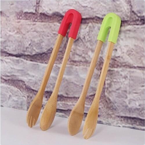 Wooden Bamboo Bread Kitchen Tongs Grilling Food BBQ Tool Wooden Clamp Food Clips Kitchen Gadgets