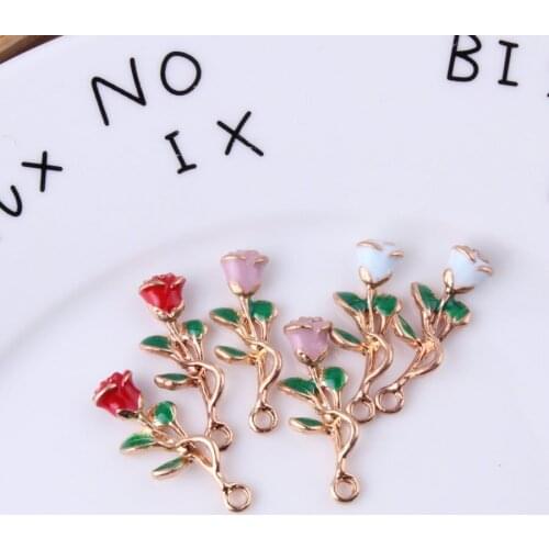 DIY Semi-stereo Gold Rose Enamel Charms Jewelry Accessories Flower Dangle Charm Fit Bracelets Women Beads & Jewelry Making