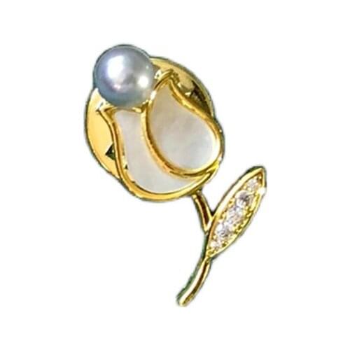 Elegant Tulip Flower Brooch Fittings For 9-10mm Pearls DIY Accessory Pearl Breastpin Mountings