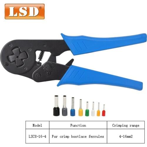 Wire ferrule plier 4-16mm2 terminal crimping tool square type self adjusting crimping plier 12-6AWG bootlace ferrule crimper