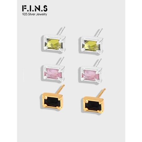 F.I.N.S Korean Simple Four-Claws Small Square 925 Sterling Silver Earrings Black Zirconia Earrings Fine Studs Silver 925 Jewelry