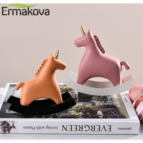 ERMAKOVA Rocking Unicorn Horse Sculpture Ornaments Figurine ,Animal Theme, Nordic Inspired Decoration for Home Decor Accessories