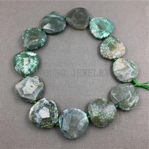 Faceted Green dragon vein agates Slab Slice Drilled Beads,Nature stone pendant beads For DIY Jewelry 15.5 Inch Strand MY1112