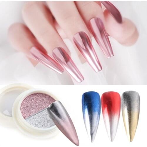 Chrome Pink Silver Mirror Nail Powder With Brush Dip Pigment Holographics Dual-Color Solid Nail Glitter Dust For Manicure LE1881