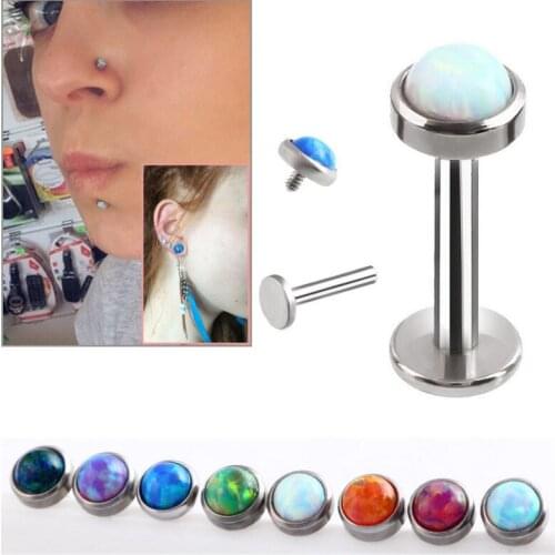 30pcs Free Shippment Surgical Steel Opal Stone Labret Lip Ring Nose/Ear Helix Bar Cartilage earring tragus ring 16G