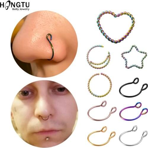 1PC Heart Round Fake Nose Ring Hoop Septum Rings Surgical Steel Nose Non Piercing Earrings Fake Piercing Oreja Pircing Jewelry