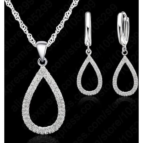 Exquisite Wedding Engagement Bridal Necklace Earring Jewelry Set High Quality 925 Sterling Silver With Zircon Crystal