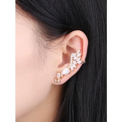 Fashion Luxury Leaves Stud-Earrings Ear Climbers Women Bohemian Wedding Jewelry Asymmetry Earrings-Jackets Accessories Mujer