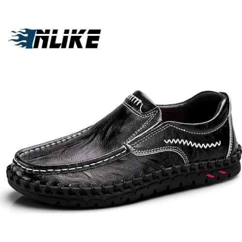 INLIKE New Outdoor Casual Shoes Men Hand Made Genuine Leather Flats Men Shoes Comfortable Flat Soft Light Doug Lazy Soft