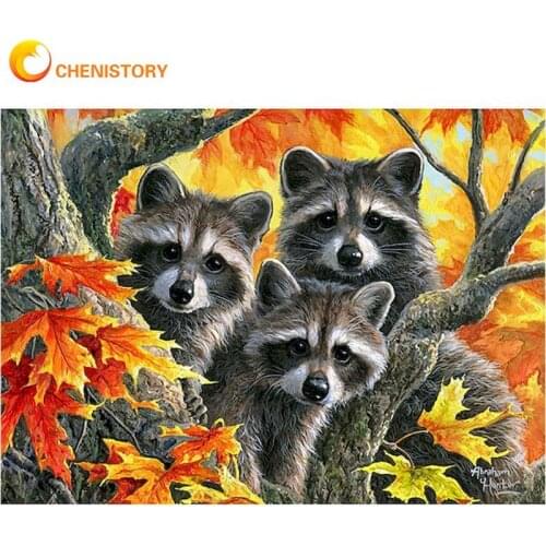 CHENISTORY Cute Animal Painting By Numbers Kits For Adults Kids Handmade DIY Gift Home Wall Decoration 40x50cm Framed Artwork