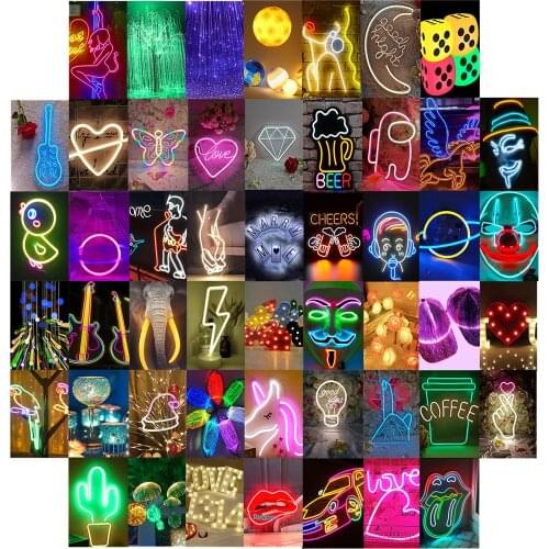 50Pcs Neon Light Photo Series Set for Wall Collage Apply To Bar Cafe Wall Stickers Room Decor To Heighten The Atmosphere Props