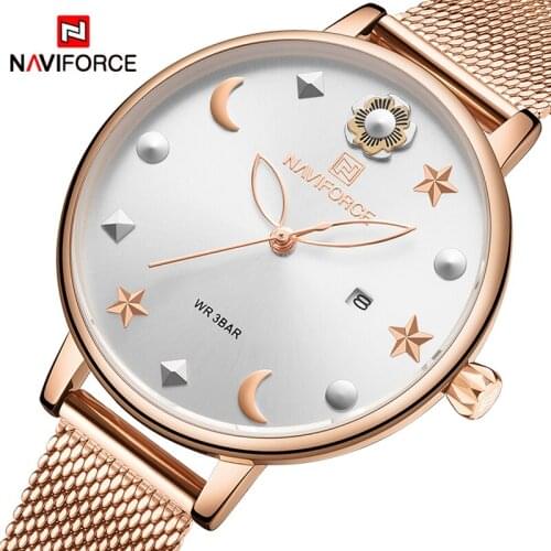 NAVIFORCE Top Brand Women Watches Waterproof Fashion Creative Moon Star Design Ladies Bracelet Wristwatch Clock Relogio Mujer