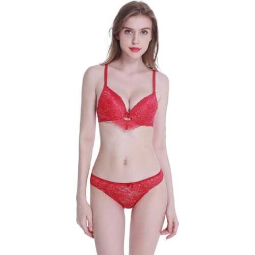 New Sexy Lace Womens Solid Bow Underwear Suit With Push Up Thong and Bra Sets ABCDE Cup Female Lingerie