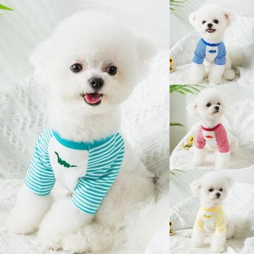Dog Clothes Summer Stripe Patchwork Design Round Neck Cotton Two-legged Pullover Costume Vest Shirt Clothes 2021 Fashion