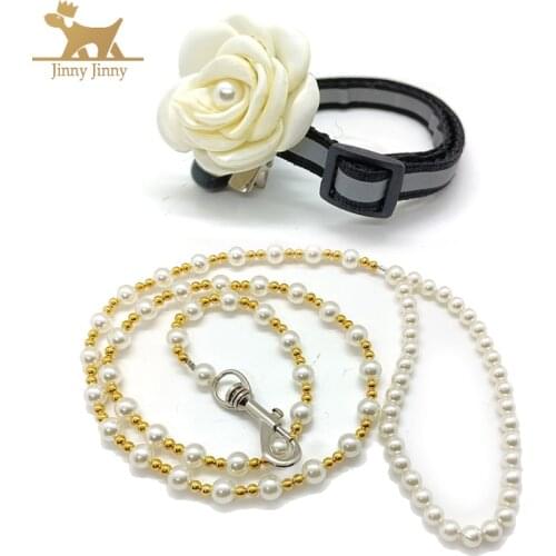 Cat Collar and Leash，Camellia Gold Pearl Pet Collar with Bell, Mixed Colors Reflective Cat Collars - Glow in The Dark