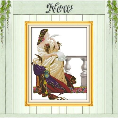 Writing endless yearning beauty girl paintings counted print on canvas DMC 11CT 14CT Cross Stitch kits needlework Sets embroider