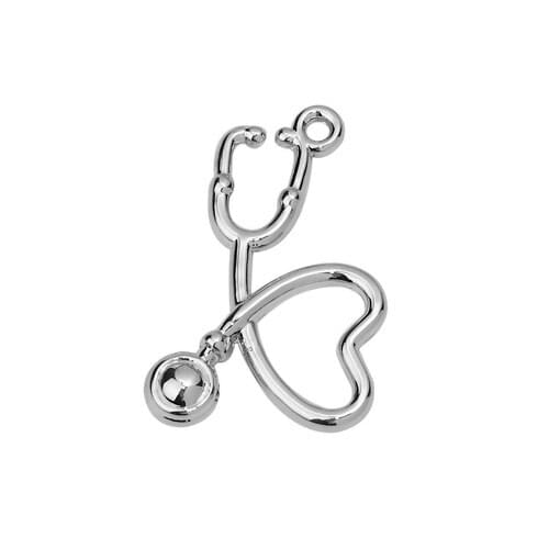 Heart Stethoscope Charms Pendants Zinc Based Silver Color 22mm x 15mm For DIY Necklace Jewelry Handmade Making, 2 PCs