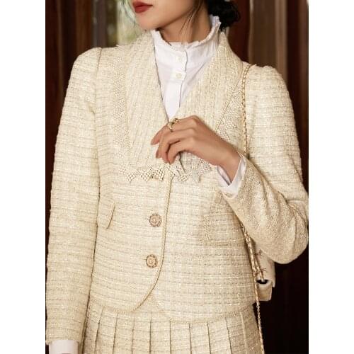 2021 Early Spring New Apricot Color Wool Coat Short Womens High-End Temperament Retro Easy Matching Top