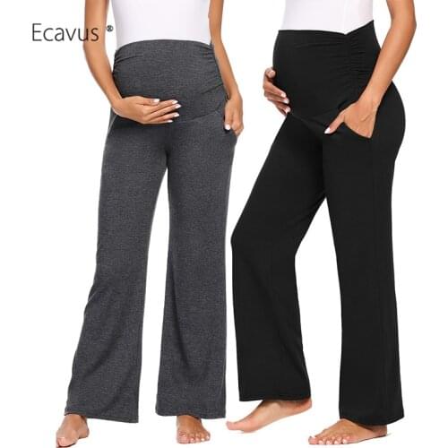 Maternity Wide/Straight Versatile Pants Pregnancy Trousers High Stretch Comfortable Casual Pants Vintage for With Pockets