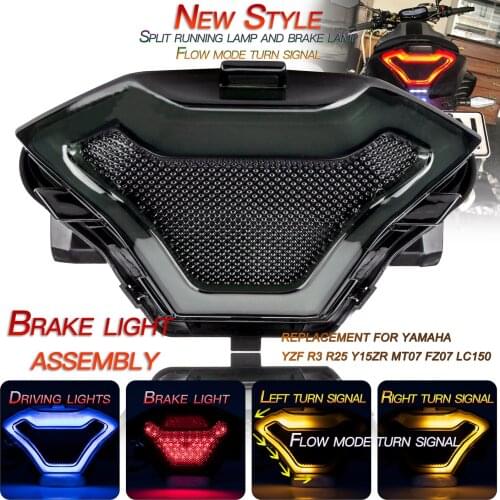 Motorcycle Brake Light Tail Lamp with LED Turn Signals Replacement for Yamaha YZF R3 R25 Y15ZR MT07 FZ07 LC150