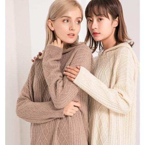 Thread Sweater Women Knit Pullover Ladies Long Hooded Knit Skirt Wool Casual Elegant Feminine Streetwear