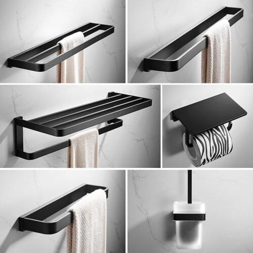 Solid Brass Bathroom Accessories Set Tissue Holder Corner Shelf Basket Towel Rack Toilet Brush Holder Bath Hardware Set Black