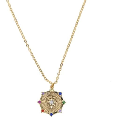 Gorgeous stunning luxury women Round pendant gold color coin geometric statement fashion collar north star necklaces