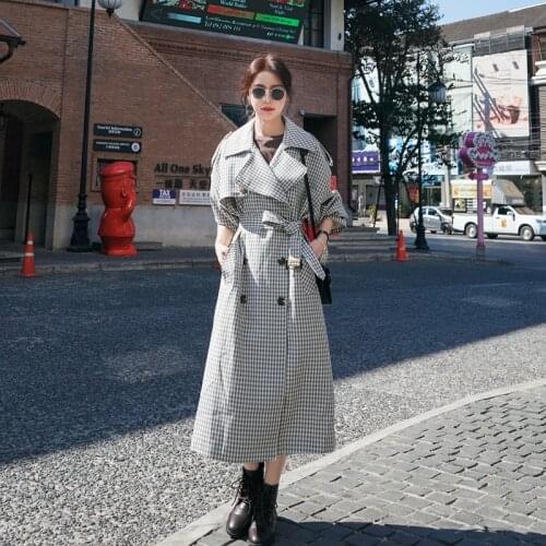 Plaid Windbreaker Female Long Spring Autumn Womens Trench Coat Korean Loose Lady Cloak Casual Lapel New Double Breasted Jacket