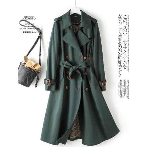 Windbreaker Womens Middle Long Spring and Autumn 2021 New Atmosphere Korean Version British Style Slim Waist Long Overcoat