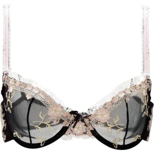 Vgplay Lace Bra Ultrathin Lingerie Hollow Mesh Womens Underwear Embroidery Bralette See-through Bra for Women Plus Size E F Cup