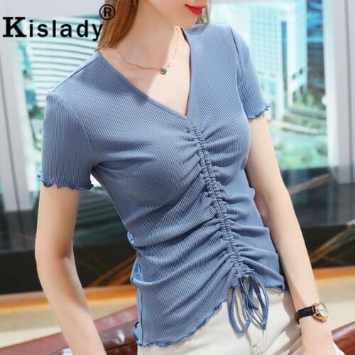 Summer V-Neck Solid Gothic Women Shirts Sexy OL Tops Harajuku Shirring Shirts Korean Vintage Elegant Patchwork Fashion Clothes