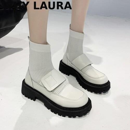 Autumns new socks shoes woman elastic fabric in the calf casual platform boots mesh red knit short boots thick soles non-slip c