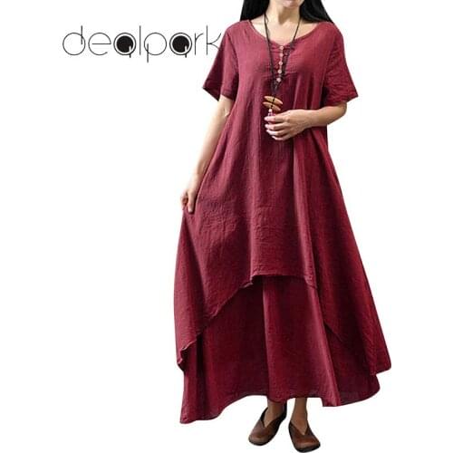 2020 Summer Maxi Dress Women Vintage Dress Plus Size 3XL 4XL 5XL Solid Short Sleeve Boho Long robe female Oversized Baggy Dress