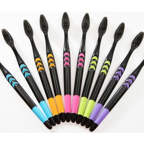 3096 10 pcs/pack Family Pack Charcoal Soft Bristle Toothbrush For Daily Oral Cleaning