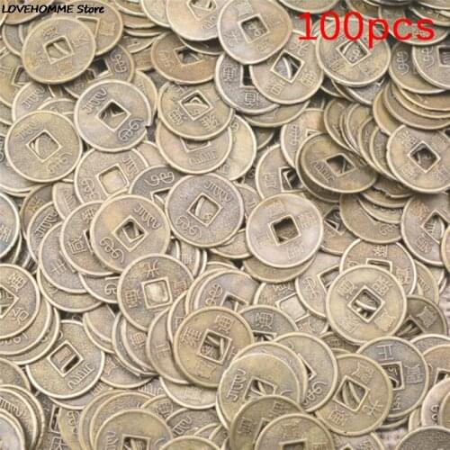 100Pcs/lot 10mm Chinese Ancient Feng Shui Lucky Coin Good Fortune Home Car Decor Dragon And Phoenix Antique Wealth Money