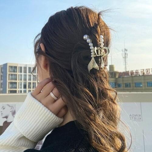 2021New Women Elegant Fish Tail Hair Claws Delicate Pearl Hairpins Female Girl Sweet Barrettes Headband Fashion Hair Accessories