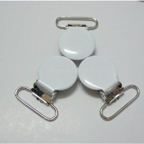 25pcs 1'' 25mm #MD02 White Color Enamel Pacifier Clips/Suspender Clips