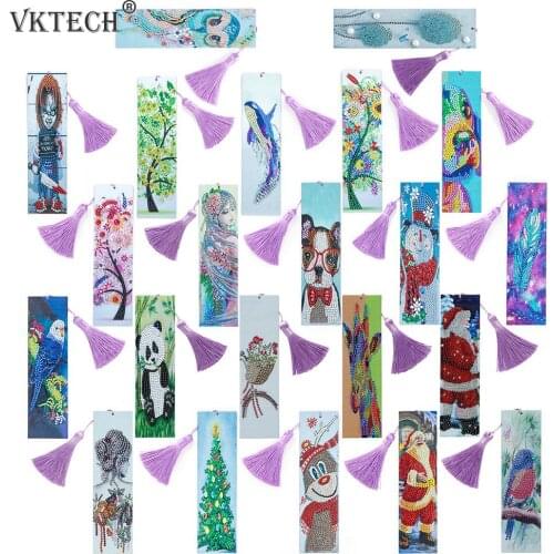 5D DIY Diamond Painting Bookmark Cartoon Tassel Leather Mosaic Art Craft Special Shaped Rhinestones Picture Page Marker