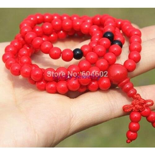 6mm Tibetan Buddhism 108 Red glass Prayer Bead Mala Necklace
