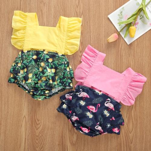 Newborn Baby Girls Ruffle Tutu cotton Sleeveless Jumpsuit Printed Bodysuit Outfits Summer Clothes Sunsuit