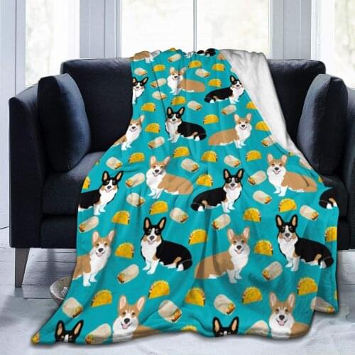 Tacos Cute Corgi Dogs Flannel Blanket Super Soft and Comfortable Fuzzy Luxury Warm Plush Microfiber Blanket Suitable for Bed