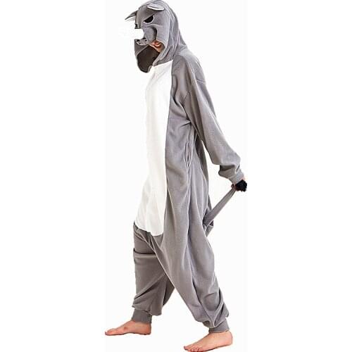 Polar Fleece Kigurumi Gray Rhinoceros Costume For Adult Women Mens Onesies Pajamas for Halloween Carnival Party