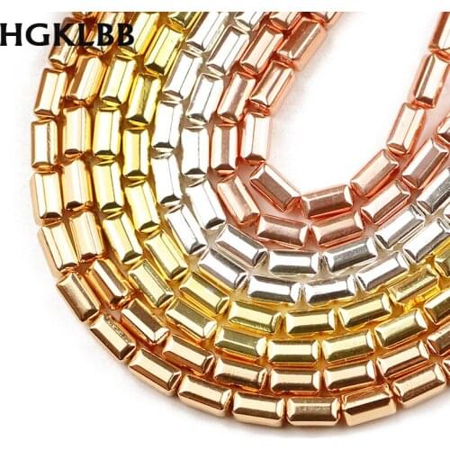 HGKLBB 4x8mm Rectangle cuboid Hematite Natural Stone Spacer loose Beads For Jewelry Making Diy Bracelets necklace 15'' 48pcs