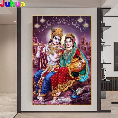 India Religion 5d diy diamond painting cross stitch full square round drill Lord Radha Krishna Portrait diamond embroidery kits